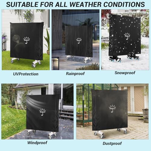 ORKELS Table Tennis Table Cover with Storage Bag, 420D Oxford Waterproof Cover (5000Pa), Windproof Buckle & Elastic Straps, 10.2FT x 6.2FT, Fits Indoor/Outdoor Ping Pong Tables
