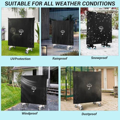 ORKELS Table Tennis Table Cover with Storage Bag, 420D Oxford Waterproof Cover (5000Pa), Windproof Buckle & Elastic Straps, 10.2FT x 6.2FT, Fits Indoor/Outdoor Ping Pong Tables
