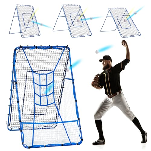 Volleyball Baseball Rebounder Net, Softball Rebounder Pitchback Net Quick Adjustments, Quick Adjustments Lacrosse Bounce Back Practice Equipment, Ideal for Outdoor Indoor and Backyard Training - size: 6FTx4FT, style: Three Mode Baseball Net