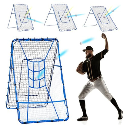 Volleyball Baseball Rebounder Net, Softball Rebounder Pitchback Net Quick Adjustments, Quick Adjustments Lacrosse Bounce Back Practice Equipment, Ideal for Outdoor Indoor and Backyard Training - size: 6FTx4FT, style: Three Mode Baseball Net