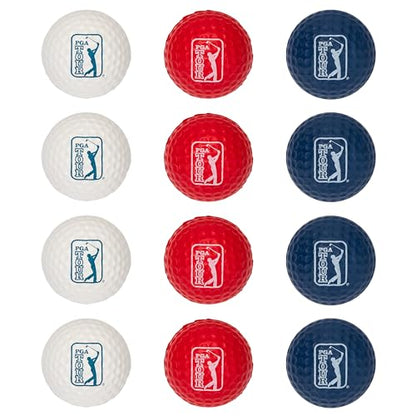 Franklin Sports PGA TOUR Indoor + Outdoor Foam Golf Balls - Kids + Adults Foam Golf Balls - Limited Flight - Includes Draw String Carry Bag - 12 Pack - Red, White + Blue