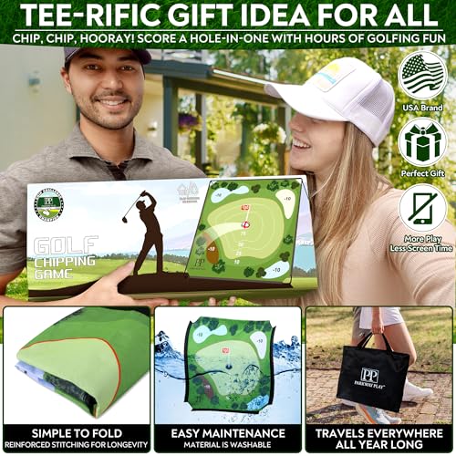 Parkway Play Sticky Golf Chipping Game Set 6x6 ft Metal Frame, Backyard Target Game, 2 Clubs, 25 Sticky Balls, Turf Mat, Indoor Outdoor Yard Sport, Golf Practice Set, Chipping Training Aid - style: METAL FRAME SET