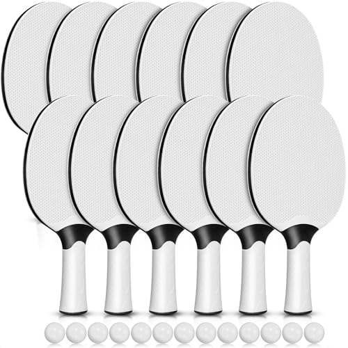 Junkin 12 Pcs Table Tennis Paddle Set Professional Rackets Set Portable Composite Rubber Table Tennis Racquets with 12 Balls for Indoor Outdoor