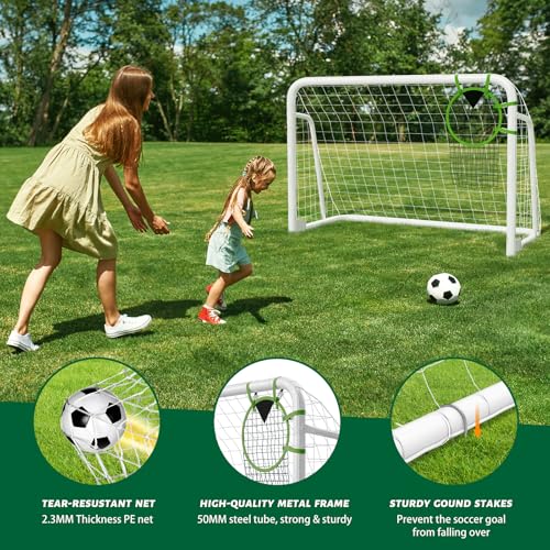 NAIZEA Soccer Goals - 24x8/21x7/18x7/12x6/16x7/10x6/8x6/6x4FT Soccer Goals for Backyard Training- Portable Metal Soccer Net for Youth & Adults - Heavy Duty Steel for Indoor Outdoor Games & Practice - size: 6ft x 4ft, style: Trainer-White/Steel