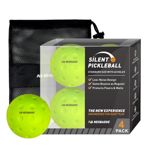 Silent Pickleball Balls - Quiet Practice for Indoor & Outdoor | Pro Foam, 40 Holes | Real Feel Like Traditional Pickleballs | USAPA Standard Bounce | 4-Pack + Bonus Mesh Bag - color: Green
