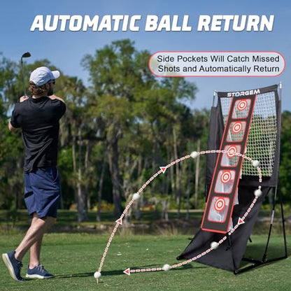 Storgem Golf Net, Golf Chipping Net,Target Training Chip Aids for Precision & Distance,with 5 Distinct Target Heights Challenge and Automatic Ball Return,Improve Your Short Game