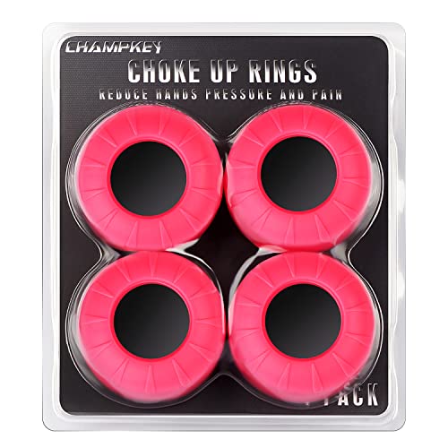 CHAMPKEY Premium Choke Up Rings 4 Pack | Reduced Hands Pain and Pressure Baseball Rings | Ideal for Baseball, Softball and Tee Ball Bat - color: Pink