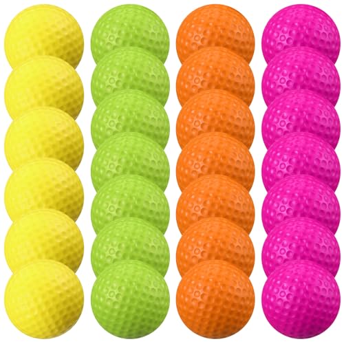 Junkin 24 Pcs Foam Golf Practice Balls Realistic Feel and Flight Training Sport Balls Elastic Soft Foam Golf Balls for Indoor or Outdoor Backyard Training - color: Bright Colors