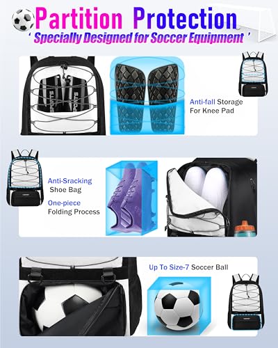 LOINTET Youth Soccer Bag, Soccer Backpack with Ball Compartment, Sports Equipment Training Bags Fits Basketball Football Volleyball and Accessories, Black - color: White