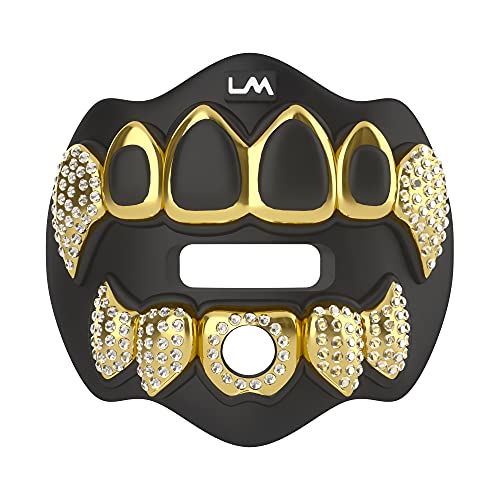 Loudmouth Football Mouth Guard - 3D Chrome Grillz Football Mouthpiece, Fits Adult & Youth, Mouth Guard Accessories (3D Grillz Bling - Chrome Black/Gold) - color: 3d Grillz Bling - Chrome Black/Gold