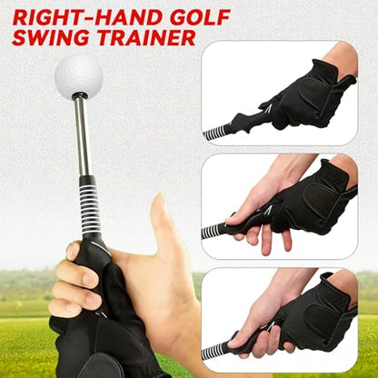 Retractable Golf Swing Trainer, Training Aid with Grip Trainer, Swing Mechanics for Beginners & Tempo Training for Advanced, Click Feedback, Arm Connection, Right/Left-Handed, Indoor/Outdoor
