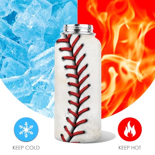 Baseball Water Bottle 32oz, Sport Travel Stainless Steel Tumbler With Lid, Double Wall Vacuum Insulated Coffee Cup Travel Mug, Fathers Day Birthday Baseball Gift For Boys Dad Husband - color: Baseball-2