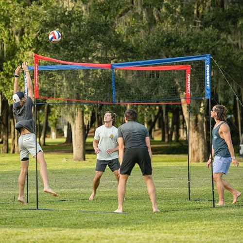 Vivere CROSSNET Quick Assemble 4 Square Volleyball Game Set for Adults and Kids with Volleyball Net, Backpack and Ball for Outdoor Games - color: USA