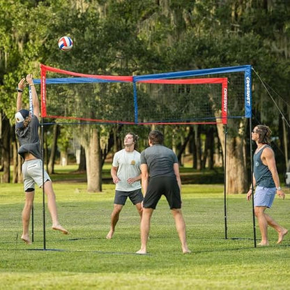 Vivere CROSSNET Quick Assemble 4 Square Volleyball Game Set for Adults and Kids with Volleyball Net, Backpack and Ball for Outdoor Games - color: USA