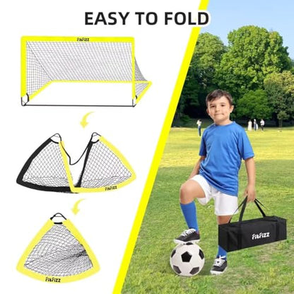 Soccer Goal, Soccer Goals for Backyard, 6x4ft Portable Pop Up Soccer Net Set, Soccer Training Equipment with Soccer Ball, Ladder and Cones - color: Yellow