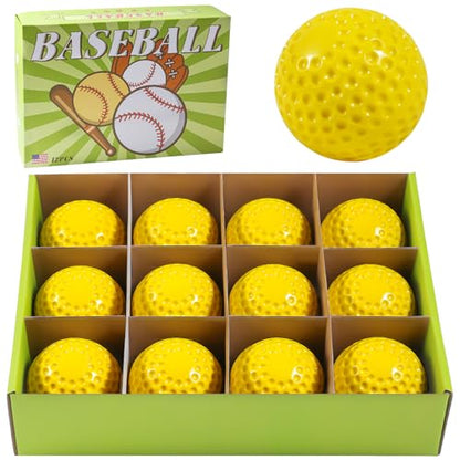 12 Pack Yellow Dimpled Baseballs - Training Ball Practice Baseball - 9 inch Pitching Machine Baseballs - Perfect for Pitching, Hitting, Batting, and Fielding