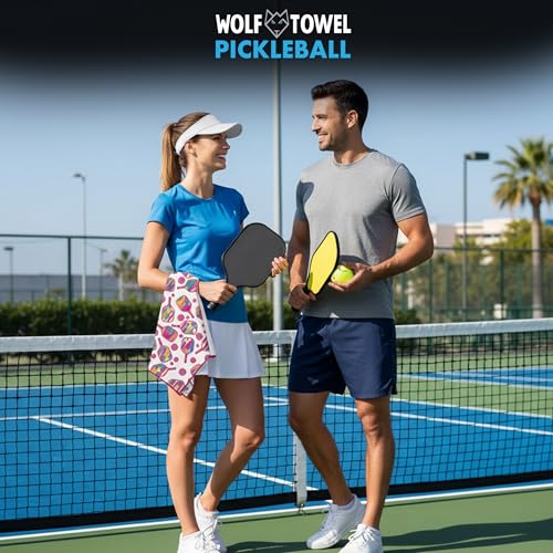 Wolf Golf Towels Pickleball Towel | Pickleball Gifts | Paddle and Balls | Sport Towel | Retirement Gift - color: Floating Paddles and Balls