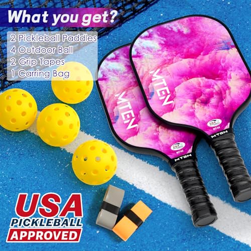 Pickleball Paddles Set of 2 or 4, or Single Paddle – USAPA Approved Fiberglass Surface Pickleball Rackets Set for Men & Women - color: Pink*2