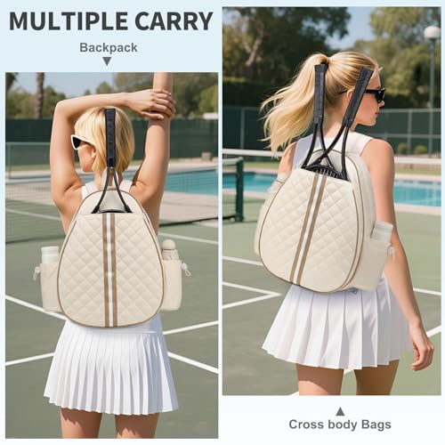 Tennis Bag, Convertible Sling Crossbody Backpack Waterproof Reversible Racket Bags for Women Men - color: Beige