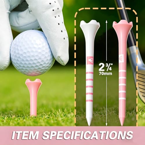 Stable & Durable Plastic Golf Tees 60Pcs Size 2-3/4 Inch or 3-1/4 Inch Packaged in Plastic Jar with Lid Available Pink White Blue Color