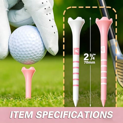 Stable & Durable Plastic Golf Tees 60Pcs Size 2-3/4 Inch or 3-1/4 Inch Packaged in Plastic Jar with Lid Available Pink White Blue Color