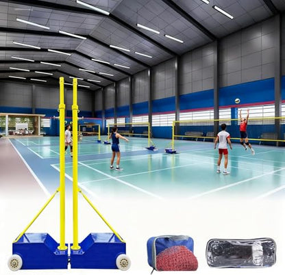 Adjustable Volleyball/Badminton Net with Wheels, 4 Heights (5ft-6.8ft), Portable Poles for Kids & Adults, Perfect for Backyard Games & Sports Events