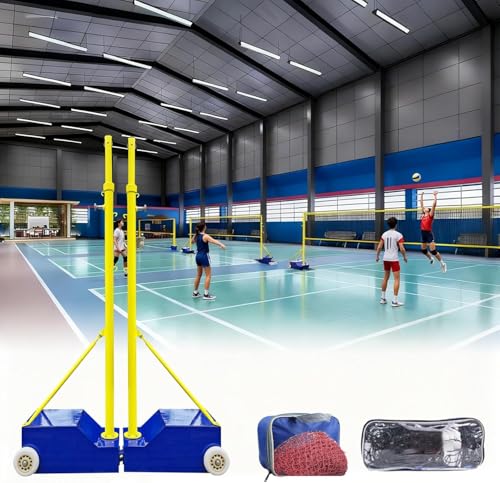 Adjustable Volleyball/Badminton Net with Wheels, 4 Heights (5ft-6.8ft), Portable Poles for Kids & Adults, Perfect for Backyard Games & Sports Events