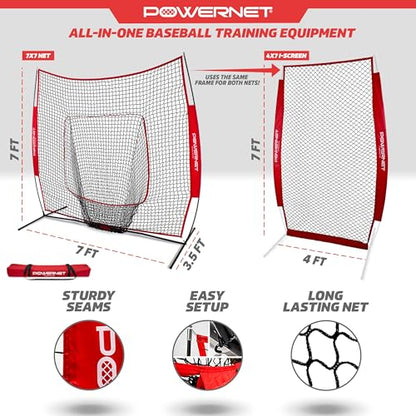 PowerNet 7x7 FT Bundle + I-Screen (1 Frame + 2 Nets), Baseball Net for Hitting, Pitching Drills, Baseball & Softball Training Gear Equipment, Pitcher Barrier from Line Drives Grounders