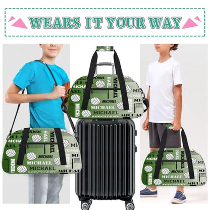 Custom Volleyball Gym Bag Duffel Bag for Women Men, Personalized Name Sport Bag Overnight Bags Customized Travel Weekender Bag, Misty Green - color: Misty Green