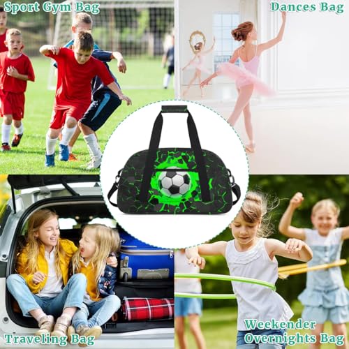 Green Soccer Kids Duffel Bag for Boys, Football Sports Gym Bag Overnight Travel Weekender Bag Lightweight Carry On Sleepovers Bag for School Practice Gymnastics - color: Soccer