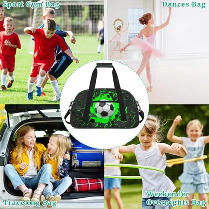 Green Soccer Kids Duffel Bag for Boys, Football Sports Gym Bag Overnight Travel Weekender Bag Lightweight Carry On Sleepovers Bag for School Practice Gymnastics - color: Soccer