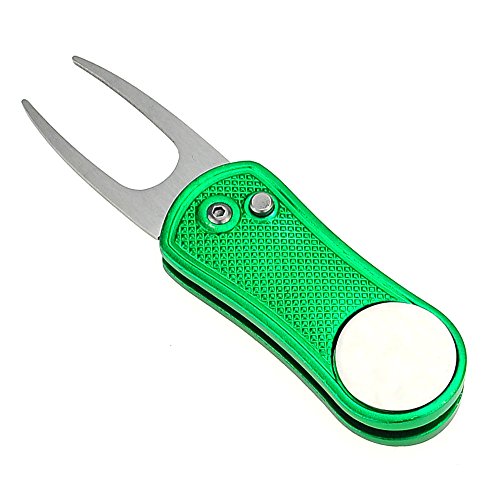 Mile High Life Golf Divot Repair Tool, All Metal Foldable Divot Tool with Pop-up Button & Magnetic Ball Marker - color: Green Undulate