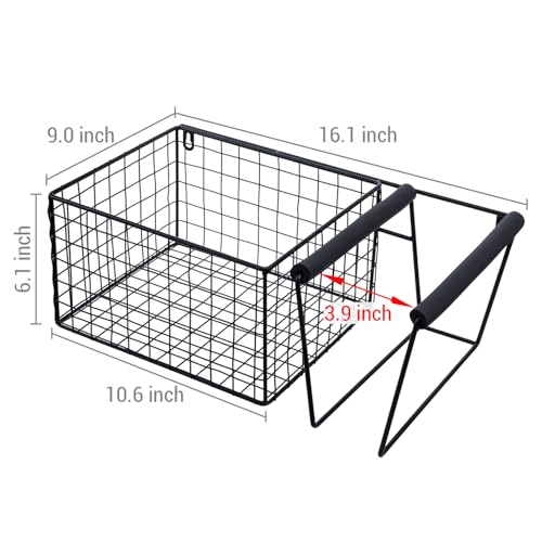 MyGift 16 Inch Wall Mounted Metal Pickleball Paddle Rack and Storage, Hanging Equipment Organizer with Racket Holder and Basket for Balls - color: Black