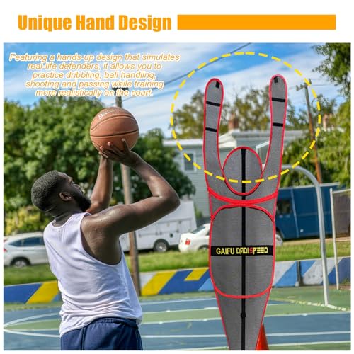 Kunovo Height Adjustable Defender Dummy, Hands-up Design Basketball Shooting Training Device, Shot/Passing/Dribbling Training Aid with Round Base - color: Red
