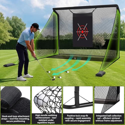 Golf Practice Net 10x7x3ft with Side Barriers & Target - Heavy Duty Metal Frame, 5-Layer Polyester Mesh, Sandbags & Carry Bag, for Backyard Driving Chipping Swing Training