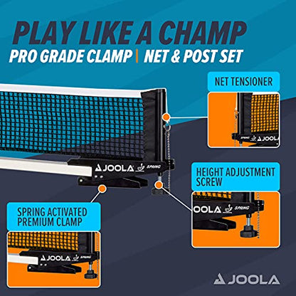 JOOLA Premium Avanti Table Tennis Net and Post Set - Portable and Easy Setup Ping Pong Screw On Clamp Net