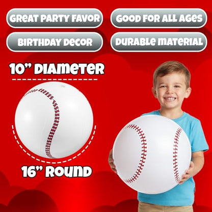 Inflatable Baseball Beach Balls (6 Pack) - 16-Inch Durable Beach Balls for Kids, Summer Pool Toys, Baseball Party Favors, Sports Theme Decorations, & Giveaways - style: 6-Pcs Baseball Beach Balls