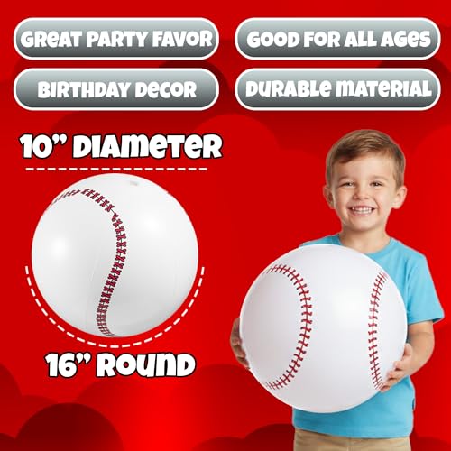Inflatable Baseball Beach Balls (6 Pack) - 16-Inch Durable Beach Balls for Kids, Summer Pool Toys, Baseball Party Favors, Sports Theme Decorations, & Giveaways - style: 6-Pcs Baseball Beach Balls