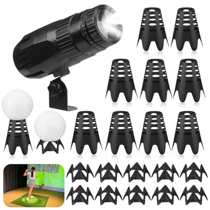 Glooglitter 1 Pack Golf Spot Light Indoor Simulator and 20 Pcs Plastic Tees Golf Simulator Pin Spot Light Super Bright Mirror Ball Spotlight for Indoor Ball Training DJ Disco Party(Adjustable)