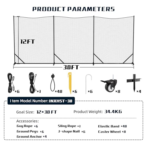 MR Ball Stop Net System, Movable Heavy Duty Backstop Net, 2 in 1 Multi-Sport Stop Netting, Ball Barrier Sports Practice Barrier Net for Professional, College and Grade School Training - size: 30 Ft