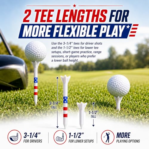 Premium Golf Tees Choose Between 200 Count or 120 Count, Professional Marking System Golf Tees 3-1/4 Inch, Reduce Friction Side Spin More Stable Golf Tees - color: 120 Pack Plastic - USA
