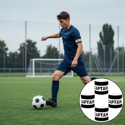 4Pcs Elastic Soccer Captain Armbands, Adjustable Breathable Classic Design, Suitable for Youth and Adults, Multi-Sport Accessory for Football, Rugby, Basketball and Volleyball (12.2x3.15In)