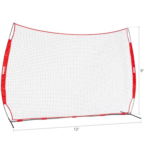 12x9ft / 16x10ft Barricade Backstop Net, Ball Sports Barrier, Practice Net for Baseball, Softball, Lacrosse, Soccer, Basketball and More - style: 12x9 ft - Red