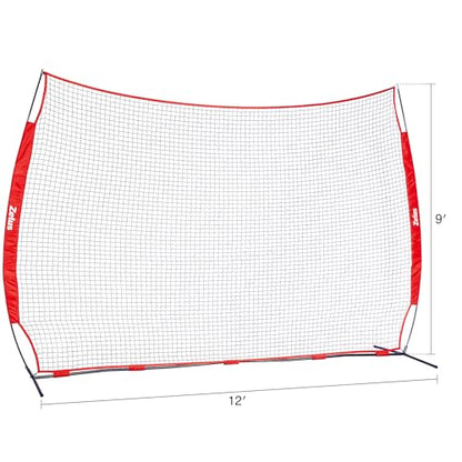 12x9ft / 16x10ft Barricade Backstop Net, Ball Sports Barrier, Practice Net for Baseball, Softball, Lacrosse, Soccer, Basketball and More - style: 12x9 ft - Red