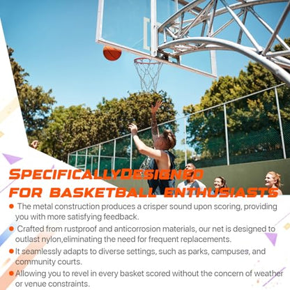 304 Stainless Steel Basketball Net, Heavy Duty Chain Braided Replacement, Durable Standard Basketball Net(12 Links), Rust-Proof & Easy to Install, Fit for Indoor and Outdoor Use