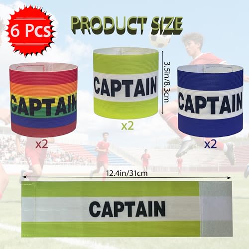 6 Pack Soccer Captain Armband,Nylon Elastic Protective Arm Badge for Youth and Adult Soccer Basketball or Volleyball Team Training
