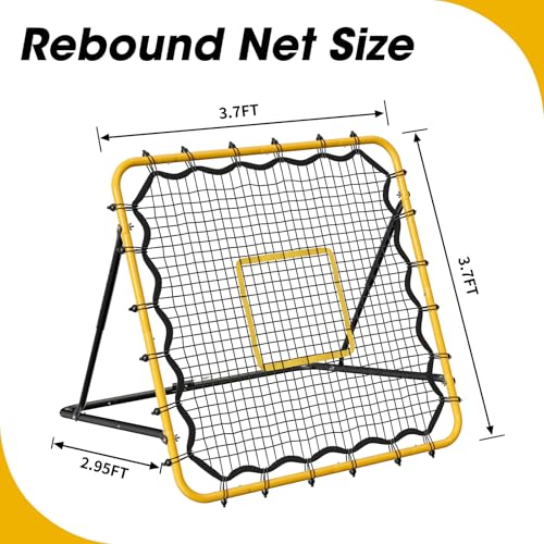 3.7×3.7FT Soccer and Baseball Rebounder Net,Volleyball Rebounder,Pitch Back Net,Multi-Sport Training Rebound Net,with Pitching Target,Adjustable Angles