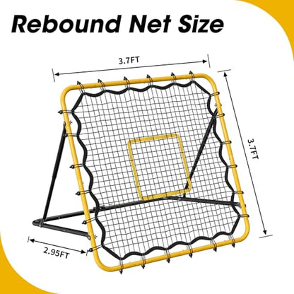 3.7×3.7FT Soccer and Baseball Rebounder Net,Volleyball Rebounder,Pitch Back Net,Multi-Sport Training Rebound Net,with Pitching Target,Adjustable Angles
