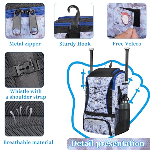 VBK Softball Bag for Girls,Kids Baseball Bag,Baseball Backpack for Boys,Tball Bag,Softball Equipment with Shoes and Ball Compartment - color: Blue