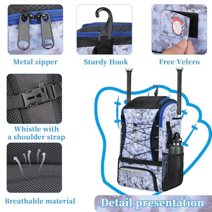 VBK Softball Bag for Girls,Kids Baseball Bag,Baseball Backpack for Boys,Tball Bag,Softball Equipment with Shoes and Ball Compartment - color: Blue